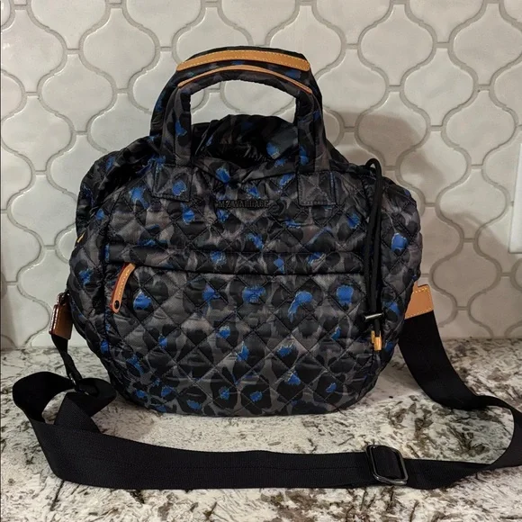 MZ Wallace Quilted Black and Blue Leopard Tote/ Crossbody - Picture 1 of 11
